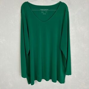 Susan Graver Modern Essentials plus size 3X long sleeve top green liquid knit
